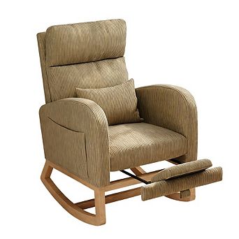 Corduroy Rocking Chair with Footrest