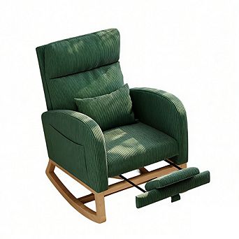 Corduroy Rocking Chair with Footrest