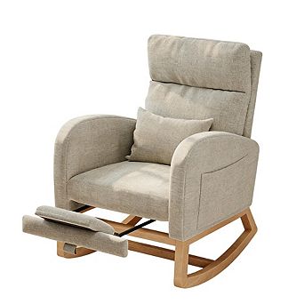 Corduroy Rocking Chair with Footrest