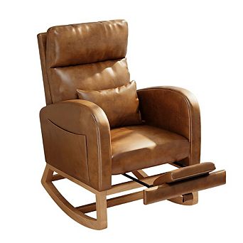Corduroy Rocking Chair with Footrest