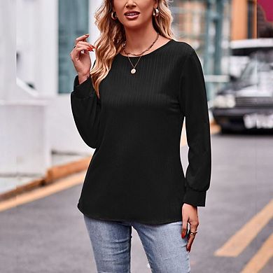 Long Sleeve Shirts Womens Crew Neck Business Casual Blouses with Cuffs