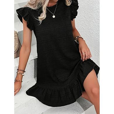 Women Ruffle Sleeve Mini Beach Casual Loose Flowy Babydoll Dress