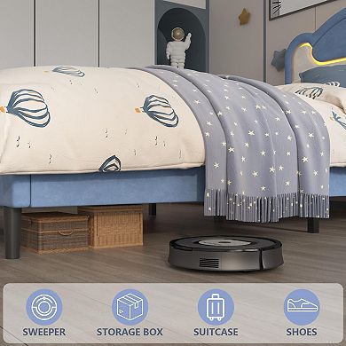 IDEALHOUSE LED Upholstered Bed Frame with Headboard & Wood Slats