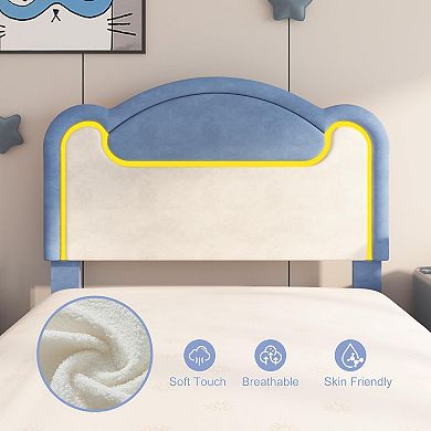 IDEALHOUSE LED Upholstered Bed Frame with Headboard & Wood Slats