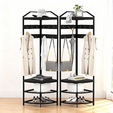 ANIXOL Corner Hall Tree with Shoe Storage and Hooks