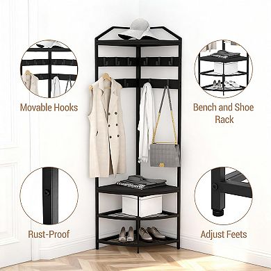 ANIXOL Corner Hall Tree with Shoe Storage and Hooks