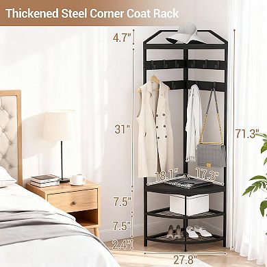 ANIXOL Corner Hall Tree with Shoe Storage and Hooks