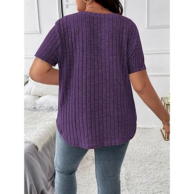 Womens Plus Size Casual Tops V Neck Lightweight Solid Color Shirts Short Sleeve Blouses