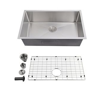 22" Single Bowl Kitchen Sink, Dual Mount Drop-In/Undermount, 304 Stainless Steel w/Accessories