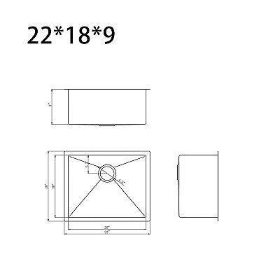 22" Single Bowl Kitchen Sink, Dual Mount Drop-In/Undermount, 304 Stainless Steel w/Accessories