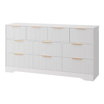 Modern Fluted Double Dresser with 10 Drawer Storage