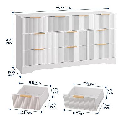 Modern Fluted Double Dresser with 10 Drawer Storage