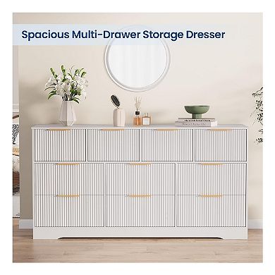Modern Fluted Double Dresser with 10 Drawer Storage