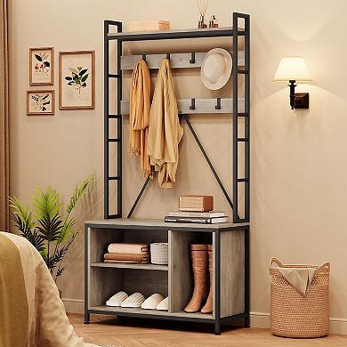 ANIXOL 5-in-1 Hall Tree Coat Rack with Bench and Shoe Storage