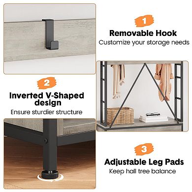 ANIXOL 5-in-1 Hall Tree Coat Rack with Bench and Shoe Storage