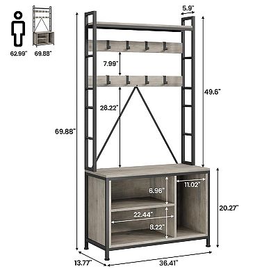 ANIXOL 5-in-1 Hall Tree Coat Rack with Bench and Shoe Storage