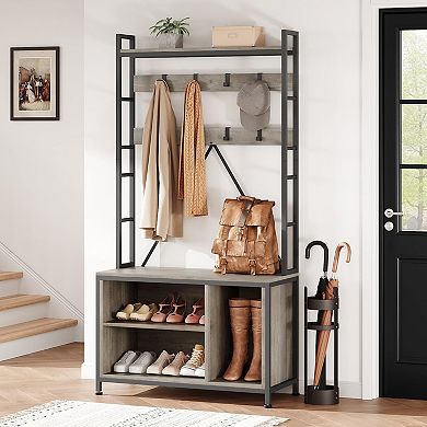 ANIXOL 5-in-1 Hall Tree Coat Rack with Bench and Shoe Storage