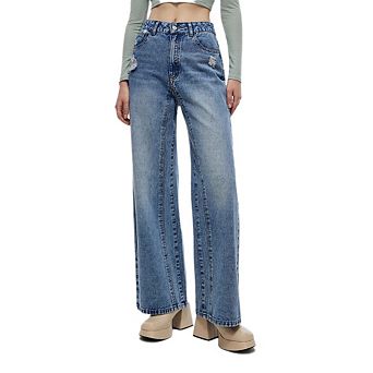 Women's Casual Vintage Patchwork Baggy Wide Leg Jeans