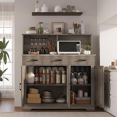 ANIXOL 3-Door 3-Drawer Buffet Cabinet with Microwave Stand