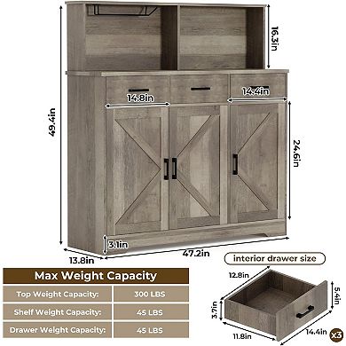 ANIXOL 3-Door 3-Drawer Buffet Cabinet with Microwave Stand