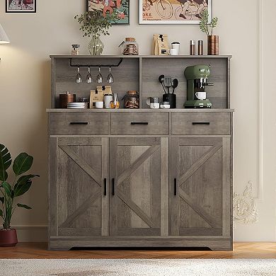 ANIXOL 3-Door 3-Drawer Buffet Cabinet with Microwave Stand