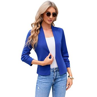 Women's 3/4 Sleeve Open Front Blazer Collarless Cropped Casual Work Office Jacket