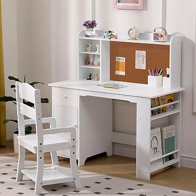 ANIXOL Kids Desk and Chair Set with Storage, Pure White