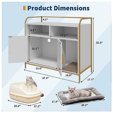 Cat Litter Box Enclosure - Hidden Litter Box Furniture with 2 Open Compartments