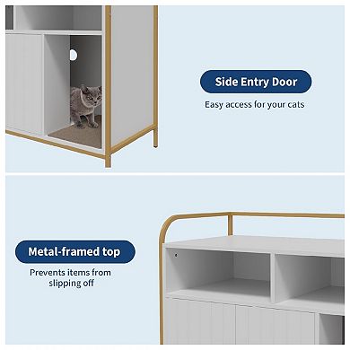 Cat Litter Box Enclosure - Hidden Litter Box Furniture with 2 Open Compartments