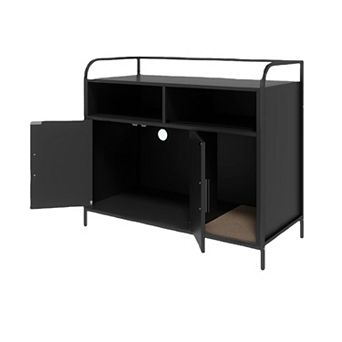 Cat Litter Box Enclosure - Hidden Litter Box Furniture with 2 Open Compartments