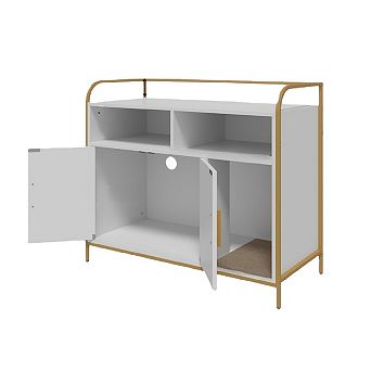 Cat Litter Box Enclosure - Hidden Litter Box Furniture with 2 Open Compartments