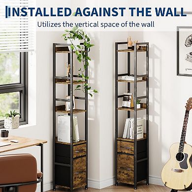 ANIXOL 6-Tier Bookshelf with Drawers and Steel Frame