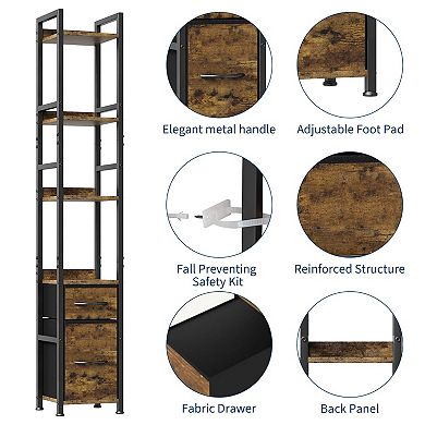 ANIXOL 6-Tier Bookshelf with Drawers and Steel Frame