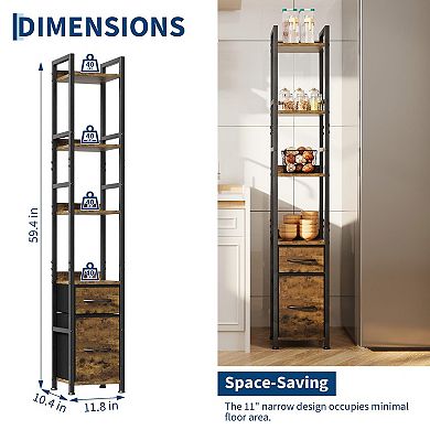 ANIXOL 6-Tier Bookshelf with Drawers and Steel Frame