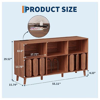 Record Player Stand with Charging Station and Vinyl Storage