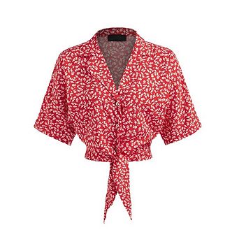 Womens Tie Front Blouses V Neck Short Sleeve Summer Floral Tops Shirts