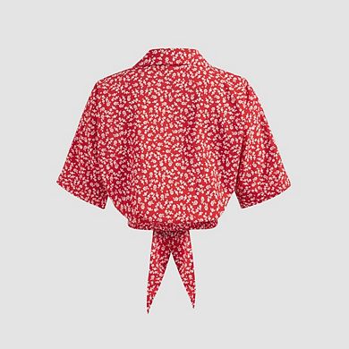 Womens Tie Front Blouses V Neck Short Sleeve Summer Floral Tops Shirts