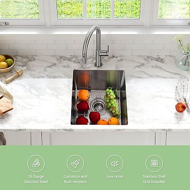 15" Undermount Single Bowl Kitchen Sink, 16-Gauge Stainless Steel, 10" Deep w/Accessories