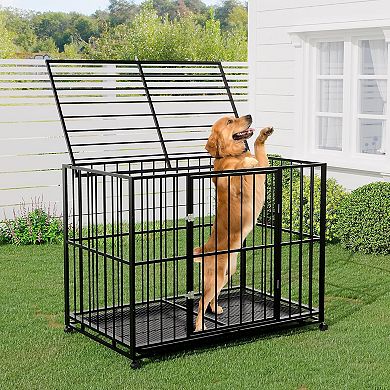 Heavy Duty Stainless Steel Dog Crate Kennel with Wheels