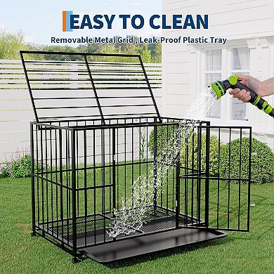 Heavy Duty Stainless Steel Dog Crate Kennel with Wheels