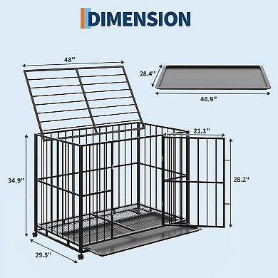 Heavy Duty Stainless Steel Dog Crate Kennel with Wheels