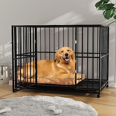 Heavy Duty Stainless Steel Dog Crate Kennel with Wheels
