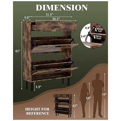 Narrow Entryway Shoe Cabinet with 3 Drawers and Flip Storage