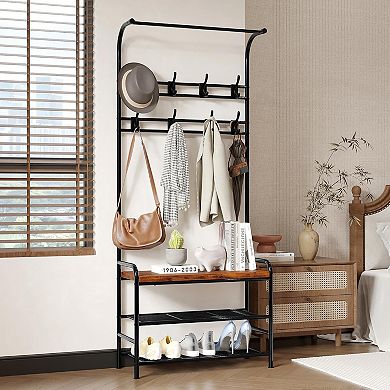 ANIXOL Hall Tree Coat Rack with Bench and Storage Shelf