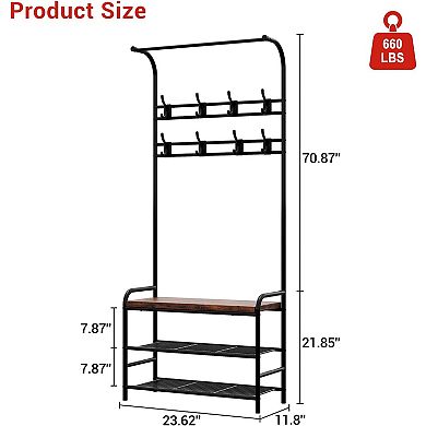 ANIXOL Hall Tree Coat Rack with Bench and Storage Shelf