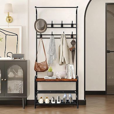 ANIXOL Hall Tree Coat Rack with Bench and Storage Shelf