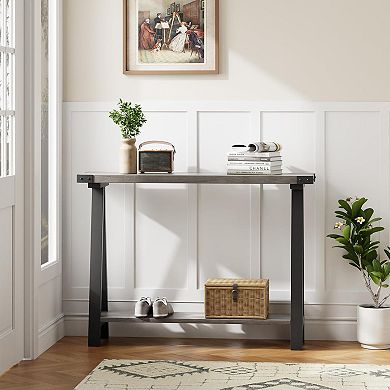 IDEALHOUSE Rustic Console Table with Open Shelf & V-Shape Metal Legs