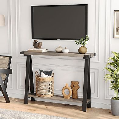 IDEALHOUSE Rustic Console Table with Open Shelf & V-Shape Metal Legs