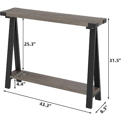 IDEALHOUSE Rustic Console Table with Open Shelf & V-Shape Metal Legs