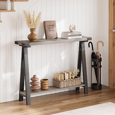 IDEALHOUSE Rustic Console Table with Open Shelf & V-Shape Metal Legs